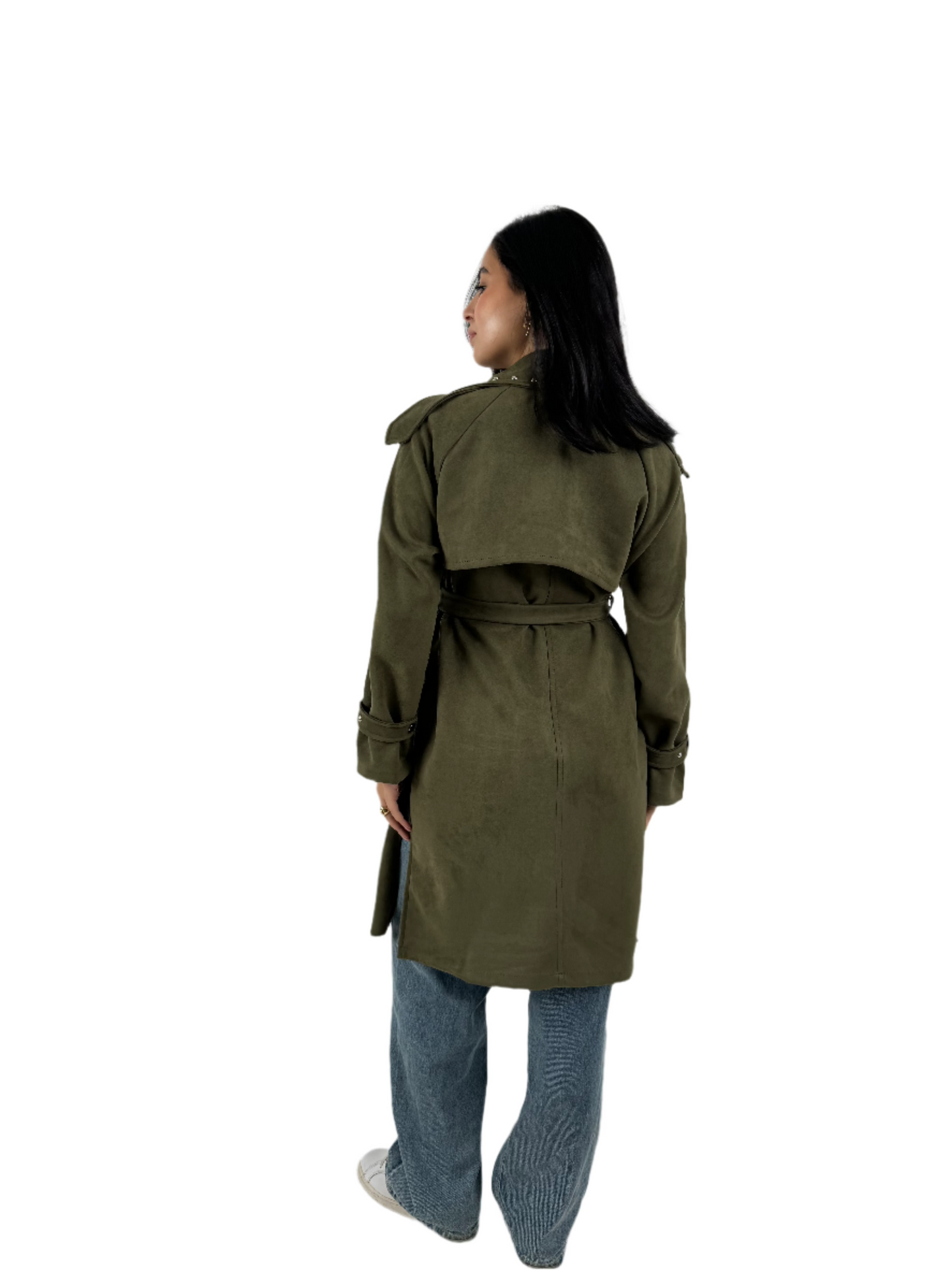 Suede Coat in Olive