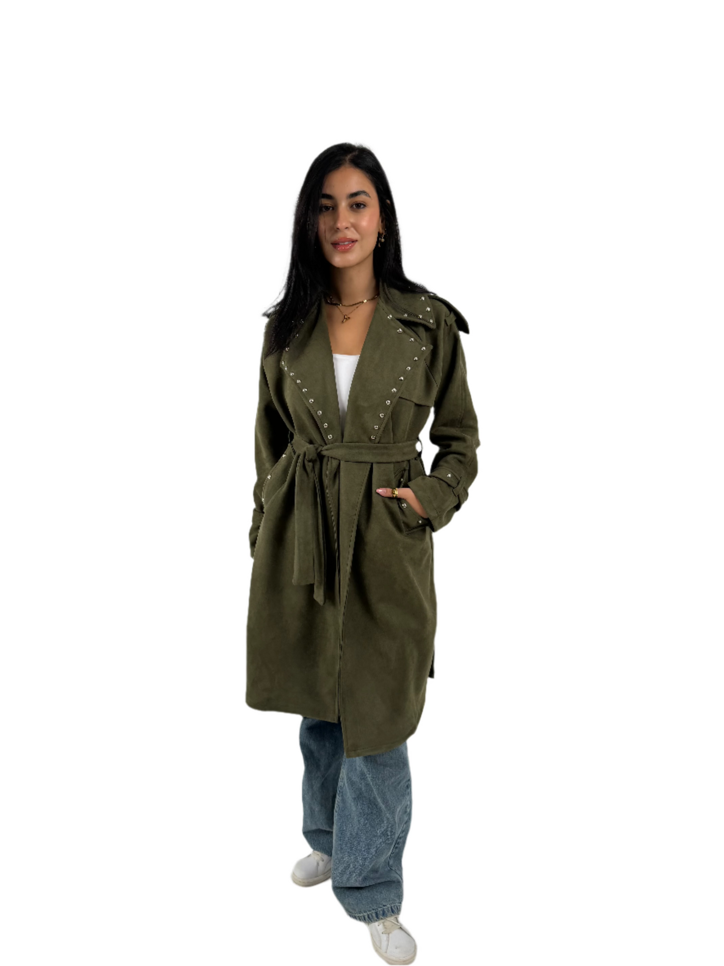 Suede Coat in Olive