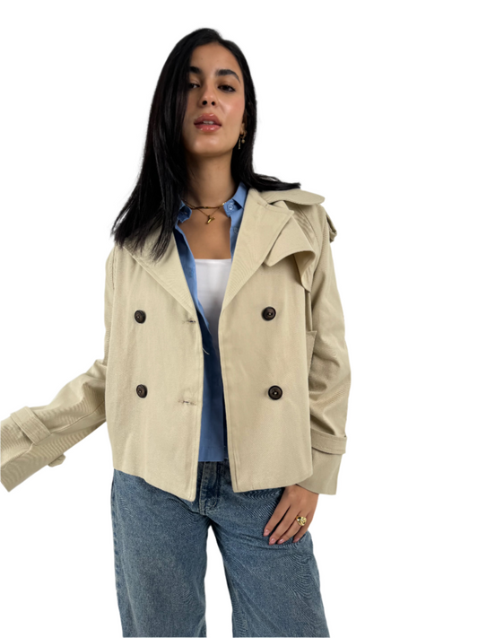 Cropped Trench Coat in Beige